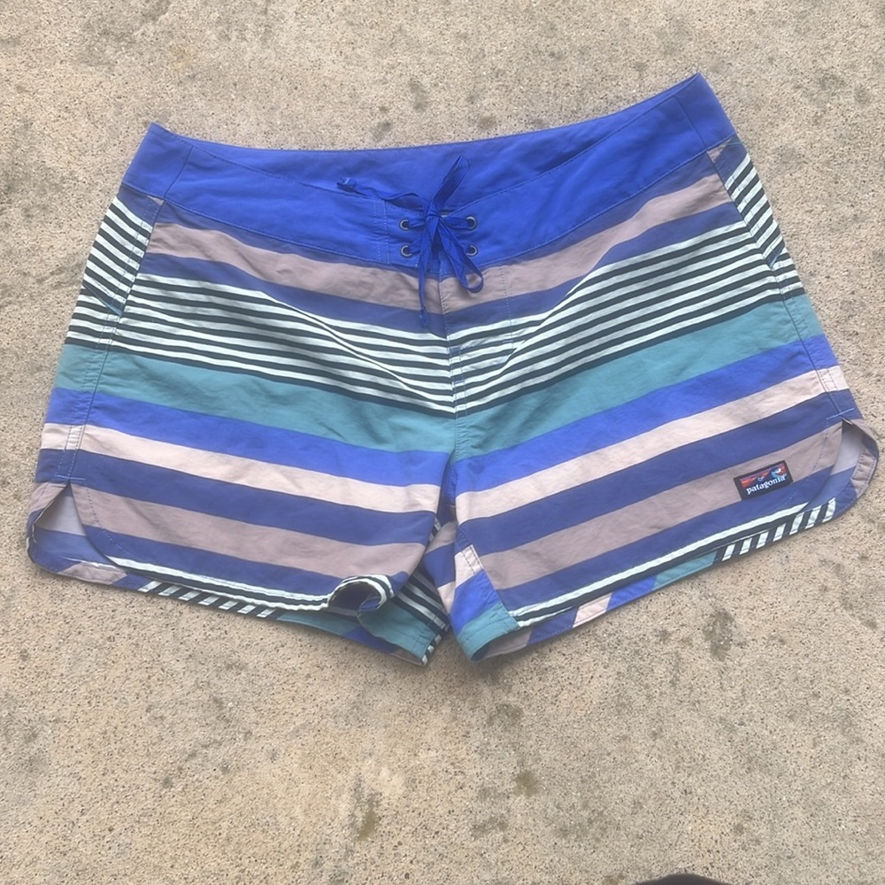 Patagonia Women's Blue/Green Stripe Nylon Surf Short Size 10